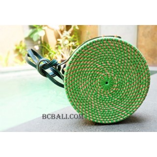 straw synthetic rattan circle bags green color